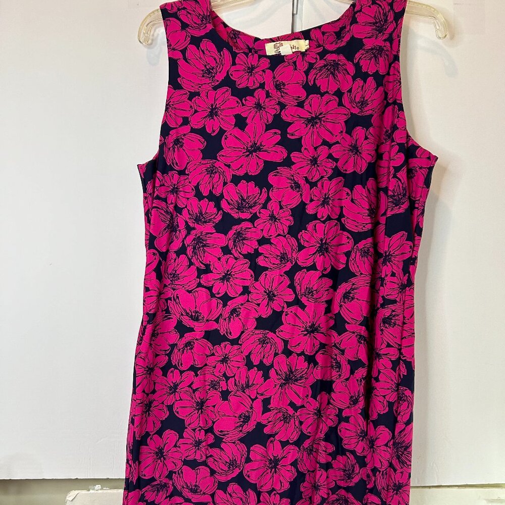 Aryeh Size Large Womens Navy blue and pink floral‎ Sleeveless Knee Length Dress